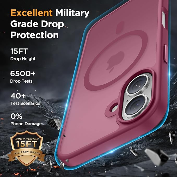 Miracase Magnetic for iPhone 17 Case (Compatible with MagSafe) with Screen Protector Military-Grade Protection, Anti-Fingerprint Translucent Matte Phone Cover for iPhone 17 6.3 inch,Wine Red