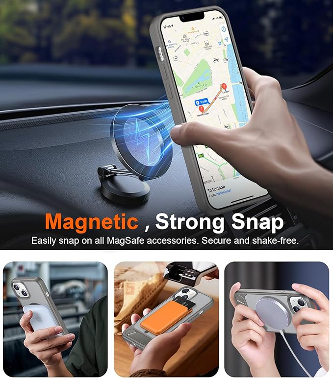 Magnetic Compatible with iPhone 14 Case/iPhone 13 Case,[Built-in Invisible Kickstand][Compatible with MagSafe][Military Grade Shockproof] Slim Translucent Matte Phone Case for iPhone 14/13 6.1"