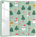 JOYLAND Lovely Christmas Snowman Case for iPad Air 11 Inch M3(2025) / M2(2024), iPad Air 5th(2022) / 4th (2020) Gen 10.9 Inch, Clear Hard Back Green Case with Pencil Holder Trifold Stand Tablet Cover