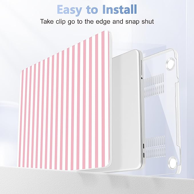 Case for 2026 MacBook Neo 13-inch Laptop with Liquid Retina Display, Release Model A3404, Sturdy Plastic Hard Shell Case + Keyboard Cover + Trackpad Film + Dust Plug, Pink & White Stripes