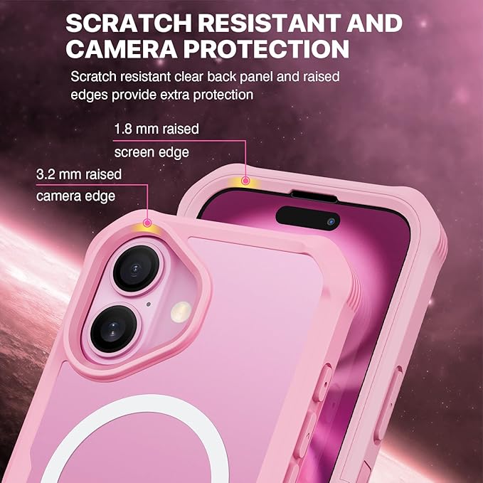 CENHUFO Magnetic Privacy for iPhone 16 Case [Compatible with Magsafe] Full Body Phone Case Built-in 9H Tempered Glass Privacy Screen Protector and Camera Lens Cover, Shockproof Bumper Clear - Pink