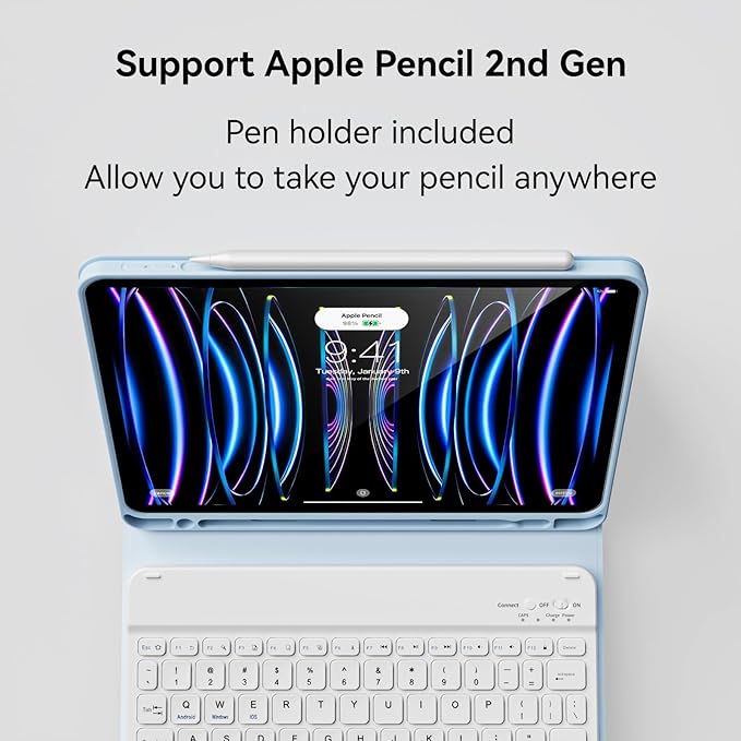 Keyboard Case for iPad Pro 11 Inch 4th Generation/Pro 3rd Gen/Pro 2nd Gen with Pencil Holder, Folio Detachable Wireless Bluetooth Keyboard & Flip Stand Case for iPad Pro 11 Inch, Sky Blue