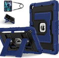 Kids Friendly Case for Apple iPad 10.2" 9th 8th 7th Generation 2021/2020/2019 Case with Pencil Holder & Shoulder Strap, Military Grade Shockproof Kickstand Hard Shell Protective Cover,Blue+Black