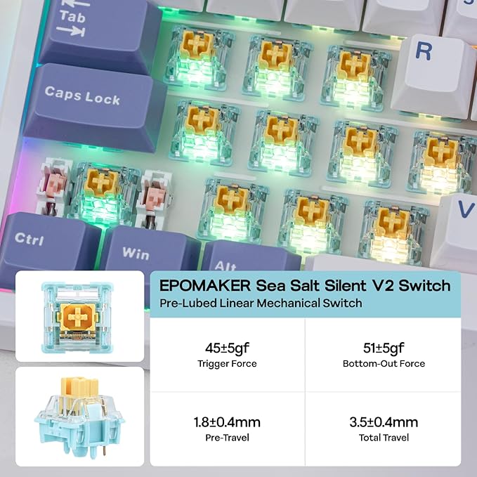EPOMAKER TH108 PRO Full Size Mechanical Keyboard with Screen & Knob, Wireless Gaming Keyboard with 10000mAh, Creamy Gasket, Hot Swap, Custom Driver, RGB Backlight (White, Sea Salt Silent)