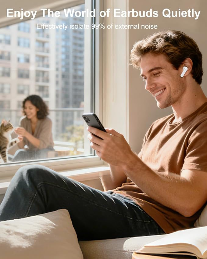 Bluetooth Earbuds with LED Touchsceen, IPX7 Waterproof Wireless Earphones, Hi-Fi Stereo & 68H Playtime, ANC ENC Noise Cancelling, for Work/Running/Trave (White)