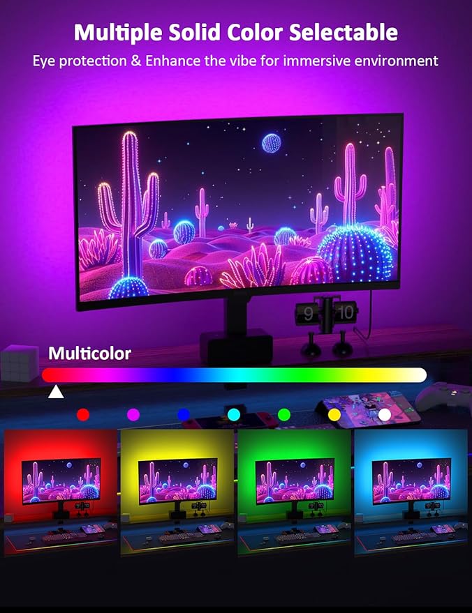 Monitor Backlight, Color Sync for 24-27 Inch Screen, USB Powered Ambient Lighting with Color Matching Software Compatible with Win10 and Above