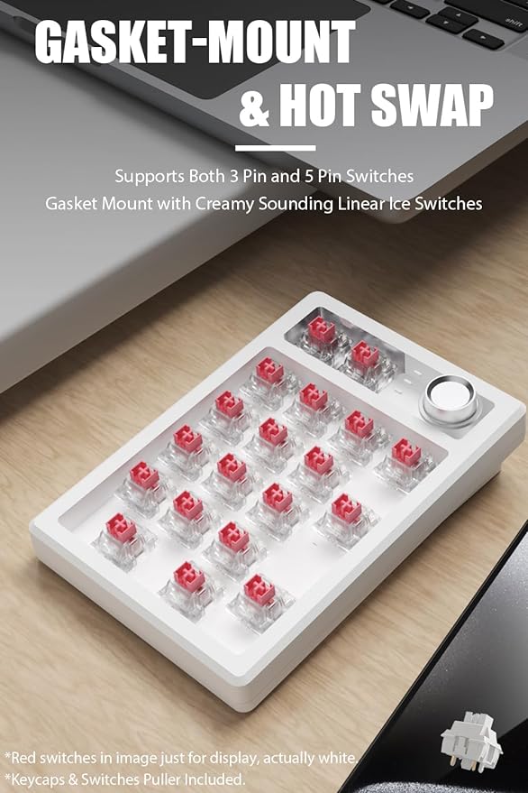 Gasket Creamy Mechanical Numpad Programmable Macro Keypad Wireless 2.4G/Bluetooth 5.0/Wired USB-C RGB Backlit Hot Swappable Number Pad Rechargeable Numeric Keyboard Metal Knob for Win/Mac