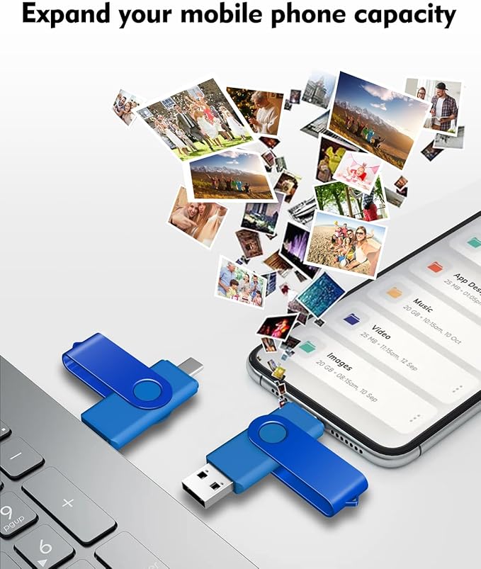 AreTop 64GB USB C Thumb Drive Dual USB 2.0 Flash Drive 64GB USB Drive Swivel Design 2-in-1 Portable Type-C Memory Stick for Android Smartphone, Computers, MacBook, Tablets, PC, 1 Pack (Blue)