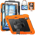 HXCASEAC Rugged Case for iPad Air 11 inch M4 M3 M2 (2026 2025 2024), Heavy Duty Protective Design with Pencil Holder, Screen Protector, Rotating Stand, Hand Strap, for iPad Air 11 Hard Case (Orange)