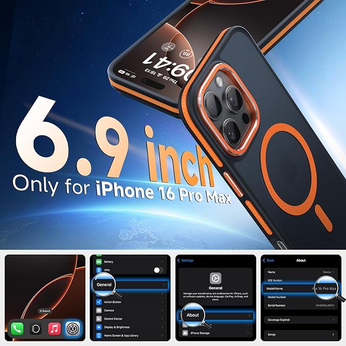 Magnetic 3 in 1 for iPhone 16 Pro Max Case, [Omni-Directional Protection] with 1x Screen Protector + 1x Camera Cover, [Seamless Work with Magsafe] Protective Silm Case for iPhone 16 Pro Max Orange