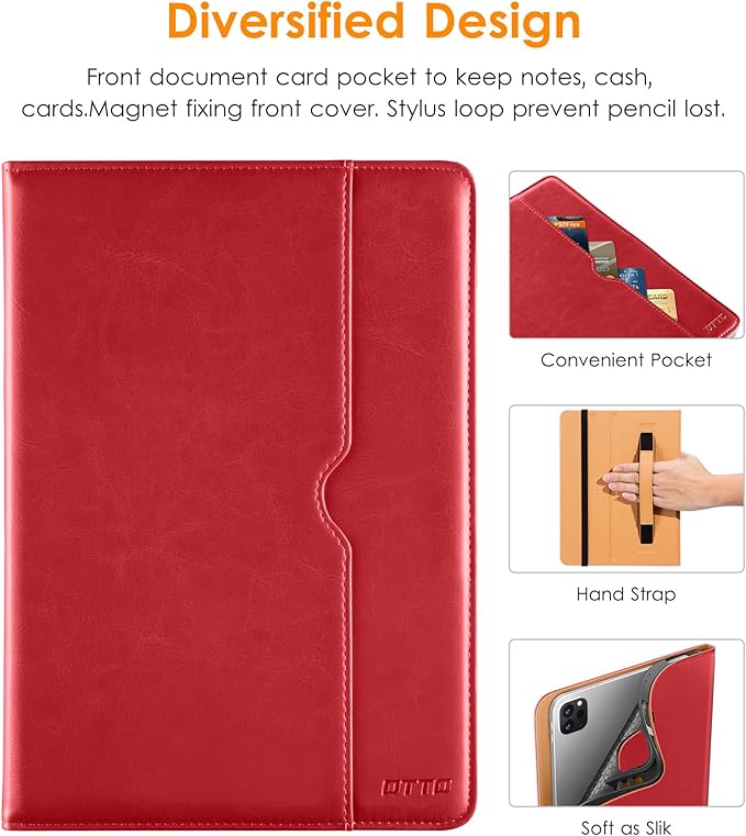 DTTO for iPad Pro 12.9 6th / 5th / 4th / 3rd Generation Case 2022/2021/2020/2018,Premium Leather Folio Stand Cover with Built-in Apple Pencil Holder -Auto Wake/Sleep and Multi Viewing Angles,Red