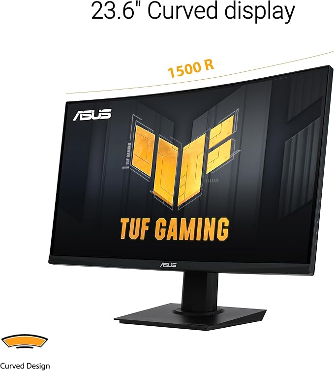 ASUS TUF Gaming 24” (23.6 inch viewable) Curved Monitor (VG24VQER) – FHD, 180Hz, 1ms, DCI-P3 90%, Extreme Low Motion Blur Sync, FreeSync, Shadow Boost, Eye Care, DisplayWidget Center, 3yr Warranty