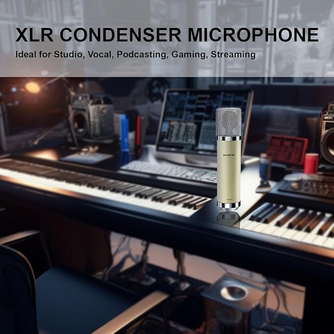 SUUNTOK FET Condenser Microphone Professional XLR Studio Microphone with 34mm Large Diaphragm, Cardioid Recording Mic Computer Gaming PC TM251S Mic Kit for Singing, Podcasting, YouTube (Yellow)