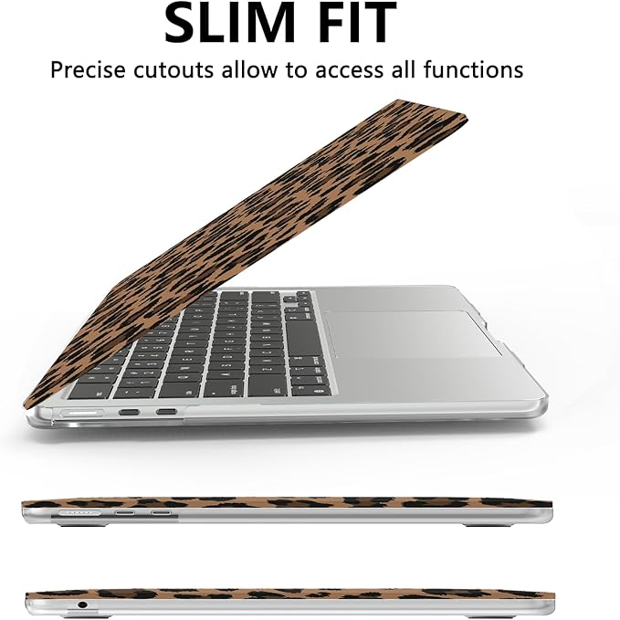AKIT Compatible with MacBook Air 13 inch Case M5 2026 2025-2022 M4 M3 M2 A3449 A3240 A3113 A2681, Pattern Hard Shell Laptop Case+Screen Protector+Keyboard Cover for Mac Air 13.6 inch, Brown Leopard