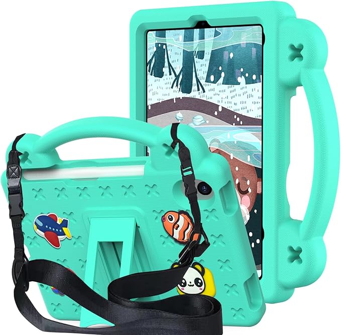AKABEILA Compatible with Apple iPad mini 6 2021 8.3 inch Tablet Case, Lightweight Shockproof Protective Case with Shoulder Strap & Stand Handle & Pen Tray for Girl Kid Gift Mint Green