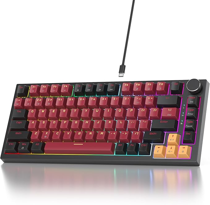 75% Gasket Mount Mechanical Keyboard - Wired, Custom Hot Swappable, RGB Backlit TKL Keyboard for PC & Laptop Gamers (Red Samurai)