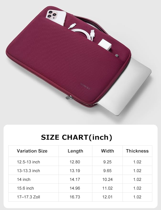 DOMISO 15.6 inch Laptop Case Sleeve Protective Cover Compatible with 16 inch MacBook Pro M4 M3 M2/Pro Max,15.6-16 inch HP Dell ASUS Lenovo Chromebook,Waterproof Computer Cases Bag with Handle,Wine