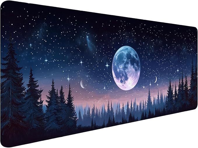 Moon Phases Gaming Mouse Pad Starry Sky Moon Forest Extended Gaming Mouse Pad Mat with Stitched Edge Non-Slip Base Big Mouse Pad 31.5"x11.8" Office Computer Keyboard Laptop Home