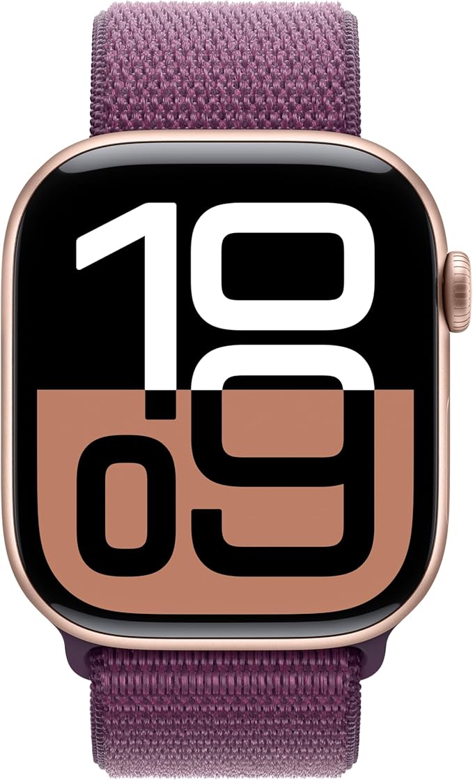 Apple Watch Series 10 [GPS 46mm case] Smartwatch with Rose Gold Aluminum Case with Plum Sport Loop. Fitness Tracker, ECG App, Always-On Retina Display, Carbon Neutral