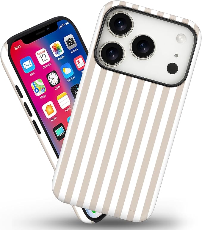 Magnetic for iPhone 17 Pro Case Cute Stripes Phone Case, Shockproof Slim TPU and Hard PC Protective Phone Cover Compatible with MagSafe Designed for Women Girls, Apricot