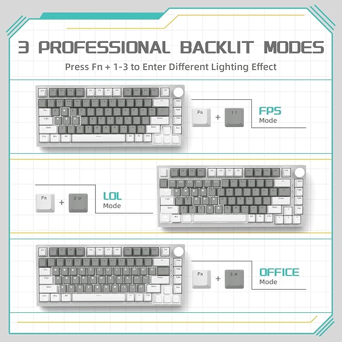 Attack Shark ajazz AK820 75% Mechanical Gaming Keyboard with Knob Hot Swappable Custom Gasket Mounted Keyboard USB-C Wired White LED Linear HP Red Switch for PC/Win/Mac