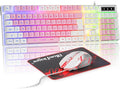 BlueFinger RGB Gaming Keyboard and Backlit Mouse Combo, USB Wired, LED Gaming Set for Laptop PC Computer Game and Work (White & Pink)