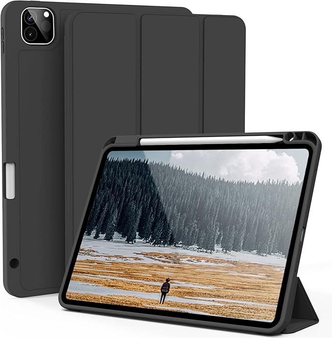 kenke Case for iPad Pro 11 Inch 4th/3rd/2nd Generation (2022/2021/2020) with Pencil Holder, Slim Trifold Smart Cover with Soft TPU Back, Support 2nd Gen Pencil Charging, Auto Sleep/Wake, Black