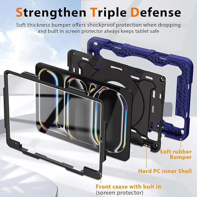 ROISKIN for iPad Pro 11 inch Case (M5/M4 (2025/2024)), Pro 11'' 6th/5th Gen -with HD Screen Protector, 360 Kickstand/Handle, Shoulder Strap, Pen Holder, Heavy Duty Military Grade - Kids Friendly