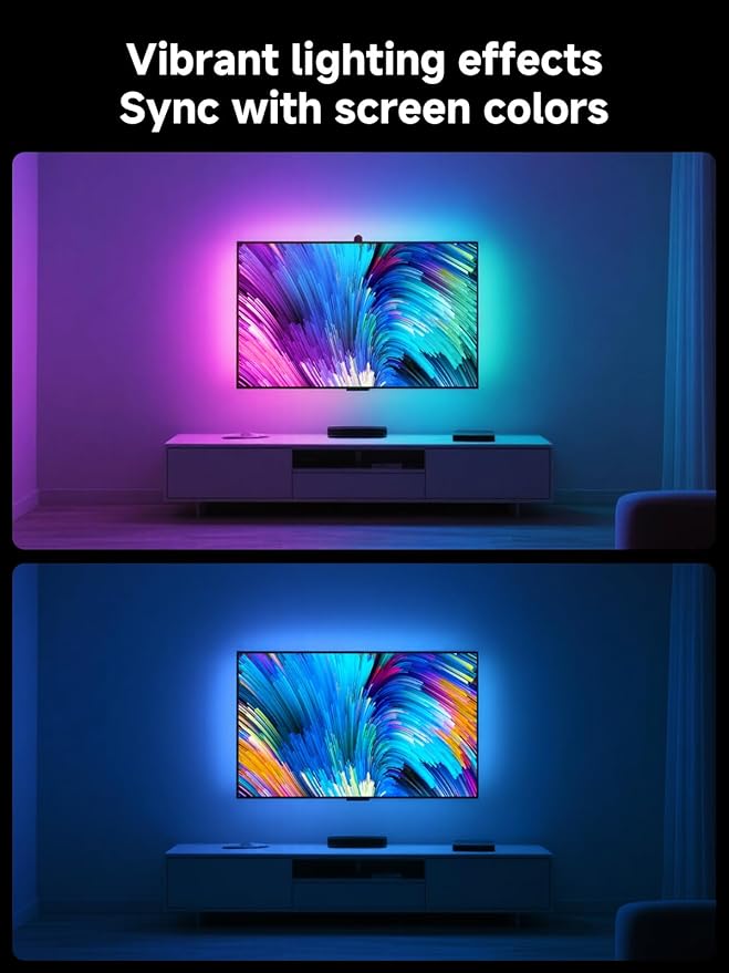 GIPOYENT TV LED Backlight Sync to Screen, 10.5FT RGB LED Lights that Change with for 32-50 InTV& PC Monitors, Music Sync LED Light with Smart App Control Adapt to TV Content