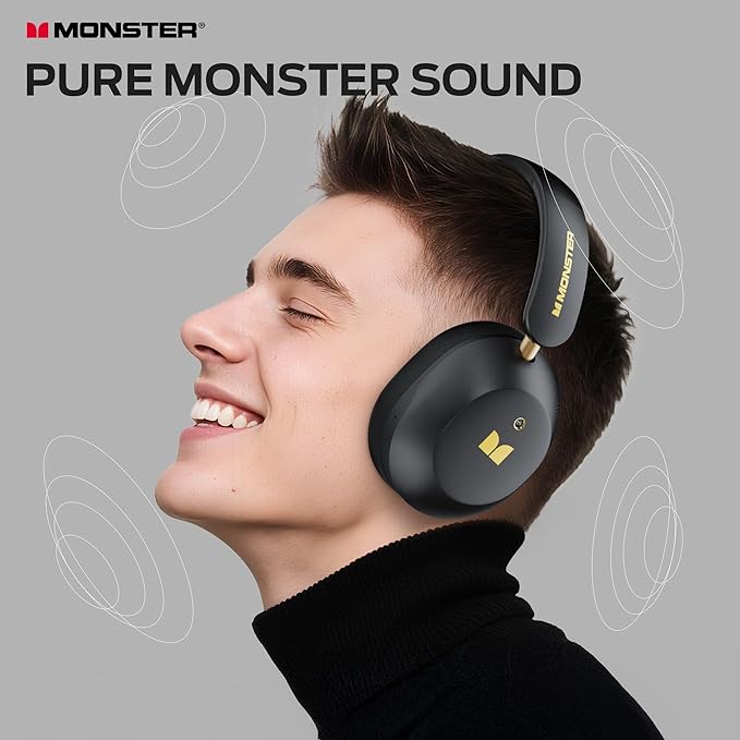 Monster Persona 6th ANC Active Noise Cancelling Headphones, Wireless Bluetooth Headphones Over Ear with HiFi Stereo Audio, 60H Playtime, Bluetooth 6.0, 3 EQ Modes for Travel Work, Black