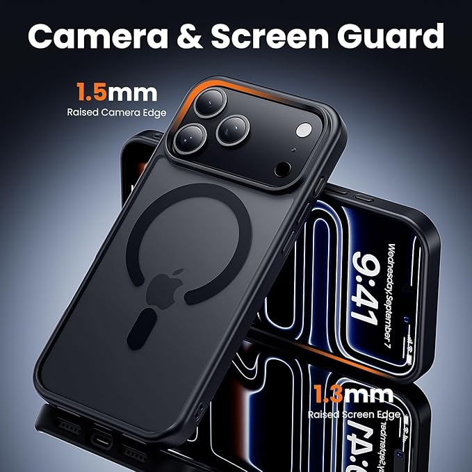 toushion 3 in 1 for iPhone 17 Pro Case Matte Black,Fits MagSafe, Screen Protector*1 Camera Lens Protector*1,Matte Skin Feeling Back, Cover Military-Grade Protection