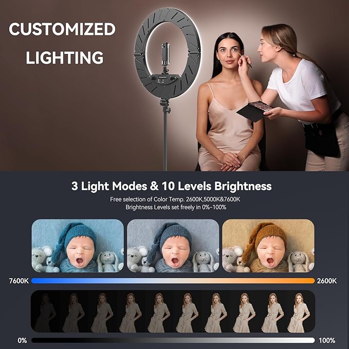 18 Inch Ring Light Kit, 55W6700k Dimmable LED Light, Tripod Stand, Remote Controller,Box,CRI95,Black