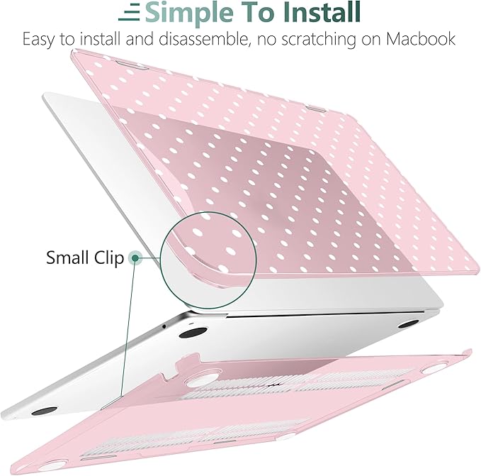 DONGKE Compatible with M5 MacBook Air 15 inch Case 2026 2025-2023 A3448 A3241 A3114 A2941 M4 M3 M2 Liquid Retina Display Touch ID, Protective Hard Shell Cover & Keyboard Skin - White Polka Dots