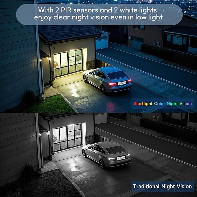 2pc 2.4G/5G WiFi Cameras for Home Security with Double Solar Panels, 2K Solar Security Cameras Wireless Outdoor, Color Night Vision , 2-Way Talk, Spotlight, Siren,IP66, Cloud/SD, AI Detection, W/Alexa