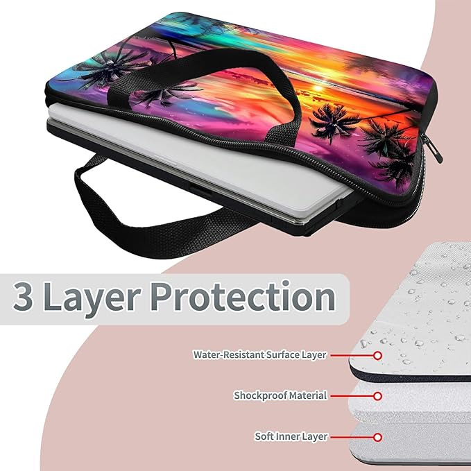 Laptop Sleeve Case Bag 13 inch, Summer Sunset Colorful Sky Slim Carrying Case Handbag Travel Laptop Bag for 13 inch MacBook Air M3/M2/Pro M2/ 13" iPad Pro/Air M4/M2 2024