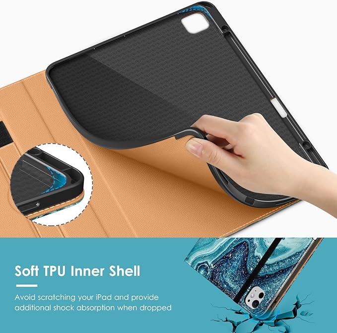 VIKESI Case for iPad Pro 13 (M4) 2024, Leather Stand Cover with Apple Pencil Holder, Auto Wake/Sleep, Multiple Viewing Angles, Built in Hand Strap & Pocket, Sandy Wave