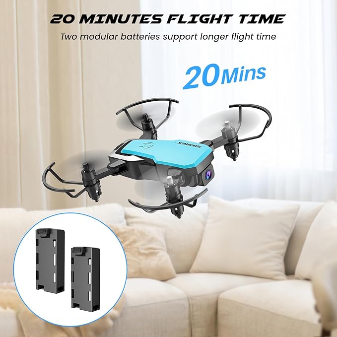 SIMREX Mini Drone with 720P Camera for Kids & Beginners - Foldable RC Quadcopter, Optical Flow Positioning, Altitude Hold, 3D Flip, 2 Batteries 20Min Flight, Safe & Easy Indoor Outdoor Flying Toy Gift (NEW BLUE)