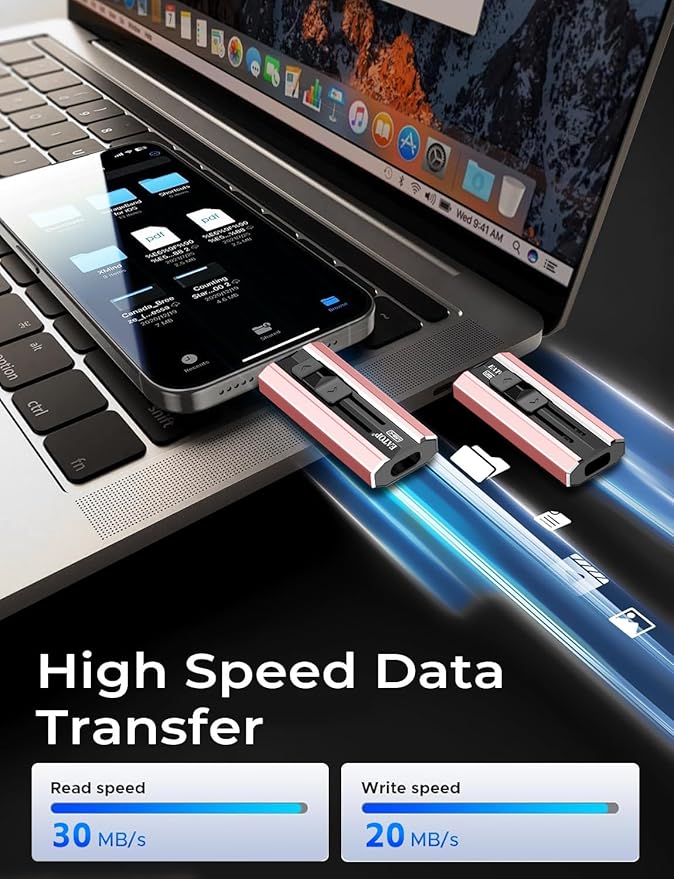 EATOP 512GB Dual Interface Flash Drive, No App Required, Portable USB Storage Memory Stick for iPhone, iPad, Android, PC & Mac – Easily Stores Photos, Videos & Files (Light Pink)