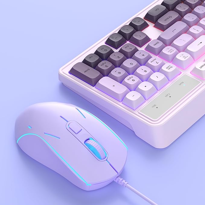 MageGee Gradient Purple Creamy Keyboard and Mouse Combo,MageGee GK980 Wired RGB Backlit Keyboard and Gradient Purple Gaming Mouse Combo,PC Keyboard and Adjustable Sensitivity Mouse for PC/loptop/MAC