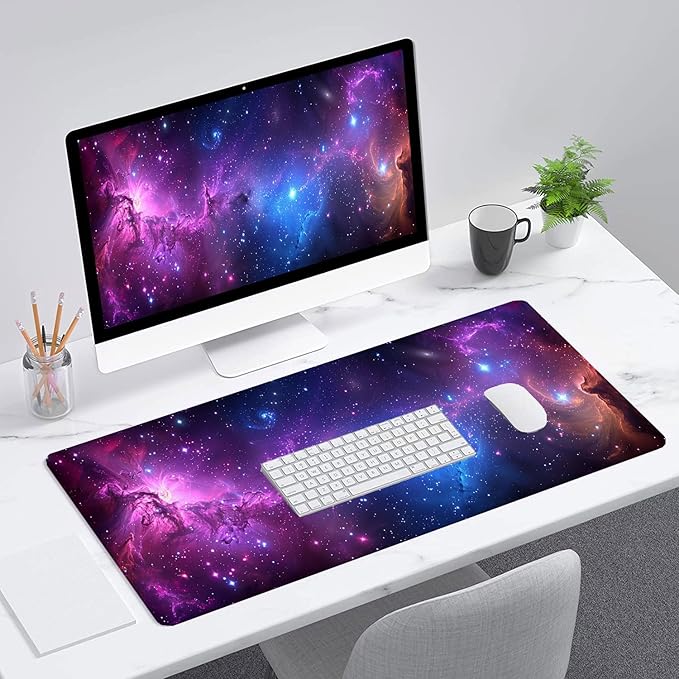 Galaxy Gaming Mouse Pad Starry Sky Planet Black Hole Extended Gaming Mouse Pad Mat with Stitched Edge Non-Slip Base Big Mouse Pad 31.5"x11.8" Office Computer Keyboard Laptop Home