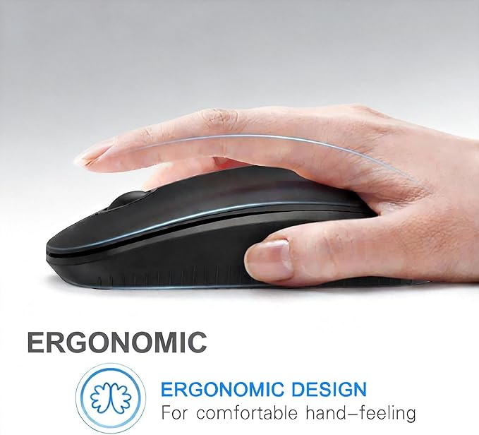 Unipows Wireless Mouse - 2.4G Slim Portable Computer Mouse with Nano Receiver, Less Noise Mobile Optical Mice for Notebook, PC, Laptop, Computer, Mac (Black)