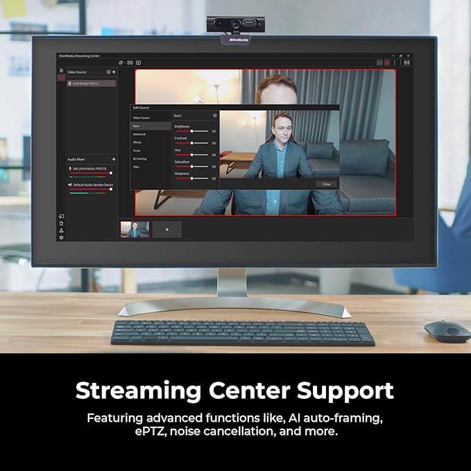 AVerMedia PW315 TAA/NDAA Compliant 1080p 60fps Webcam – Wide-Angle USB Camera with Dual Mics & AI Auto Framing, Fixed Focus HD Webcam for PC/Mac, Zoom, Teams, Google Meet, Streaming, Content Creation