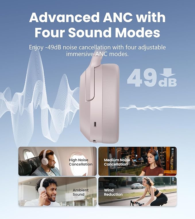 Edifier W820NB Plus Gen 2 Wireless Over-Ear Noise Cancelling Headphone, -49 dB ANC, LDAC Hi-Res Audio, 88H Playtime, Spatial Sound, AI Clear Calls, Bluetooth V6.1 & Multipoint - Smoky Pink