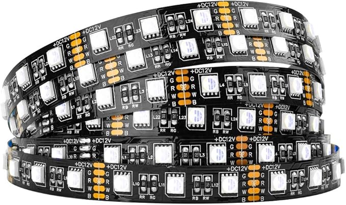 BTF-LIGHTING RGBW LED Strip Lights,UL Listed,5050 4 Colors in 1 RGB + 6000K-7000K Cool White,12V DC,16.4ft/5m 60LEDs/m 12mm Black PCB, IP30 for Home Decoration(No Adapter or Controller)