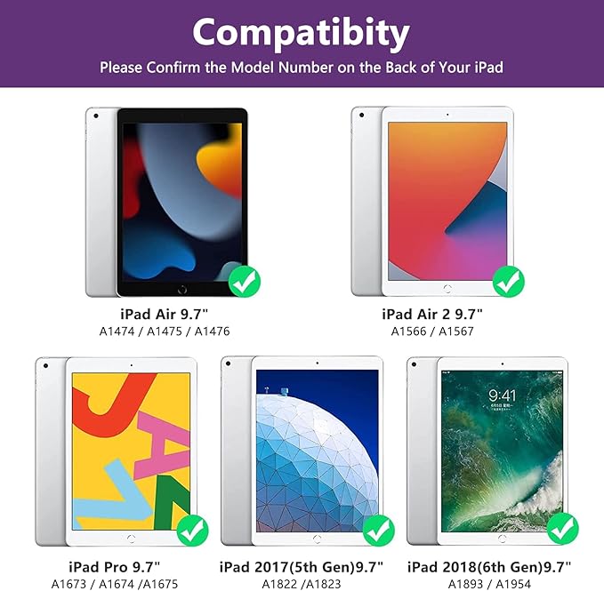 MMK iPad Keyboard Case for iPad 6th Gen 2018,5th Gen 2017, Pro 9.7, Air 2,Air 1, Backlit 10 Color 360 Screen Rotation Case with Keyboard, Auto Sleep/Wake - Violet