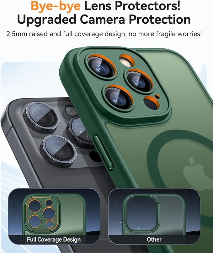 CANSHN Magnetic Compatible with iPhone 16 Pro Max Case, Upgraded [Full Camera Protection] [Compatible with Magsafe] [Translucent Matte] Shockproof Protective Phone Case Cover 6.9 Inch - Deep Green