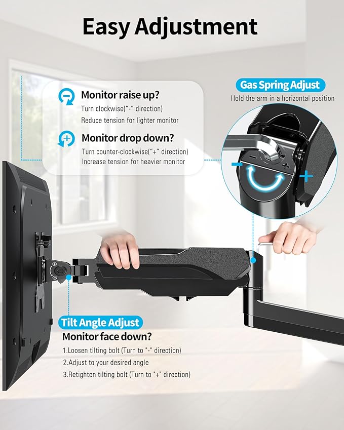 MOUNTUP Monitor Wall Mount for 17-32 Inch Computer Screen, Wall Mounted Arm Support 4.4-17.6lbs Display, Computer Monitor Arm, VESA Bracket for VESA 75x75mm and 100x100mm, Black