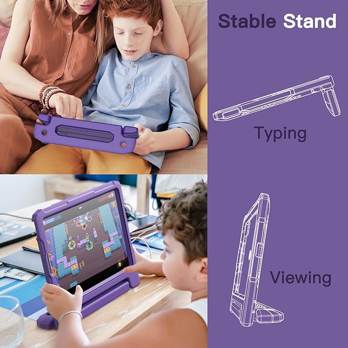 JETech Kids Case for iPad Pro 11 Inch (2022/2021/2020/2018 Model), iPad Air 5/4 (10.9-Inch) with Built-in Screen Protector, Shockproof Full-Body Handle Stand Tablet Protective Cover (Deep Purple)