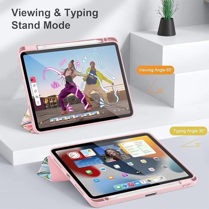 May Chen Case for iPad Pro 11-Inch M5/M4 2025/2024 (6th/5th Generation), Clear Transparent Print Back Shell Slim Stand Shockproof Tablet Cover, Auto Wake/Sleep, Flowers Painting