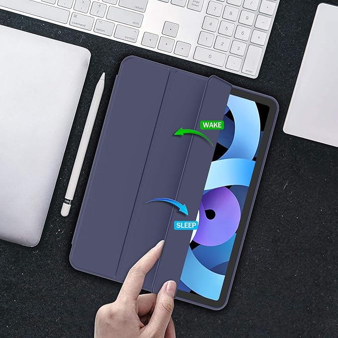 iMieet iPad Air 11 Inch Case M4/M3/M2(2026/2025/2024), iPad Air 5th/4th Generation Case 2022/2020 10.9 Inch with Pencil Holder,Trifold Stand Smart Case with Soft TPU Back(Dark Blue)